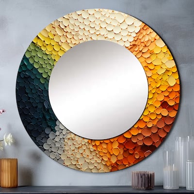 Designart "Hardedge Art Earthy Euphony V" Abstract Round Mirror For Wall Decor - Modern Multi-Color Bedroom Mirror