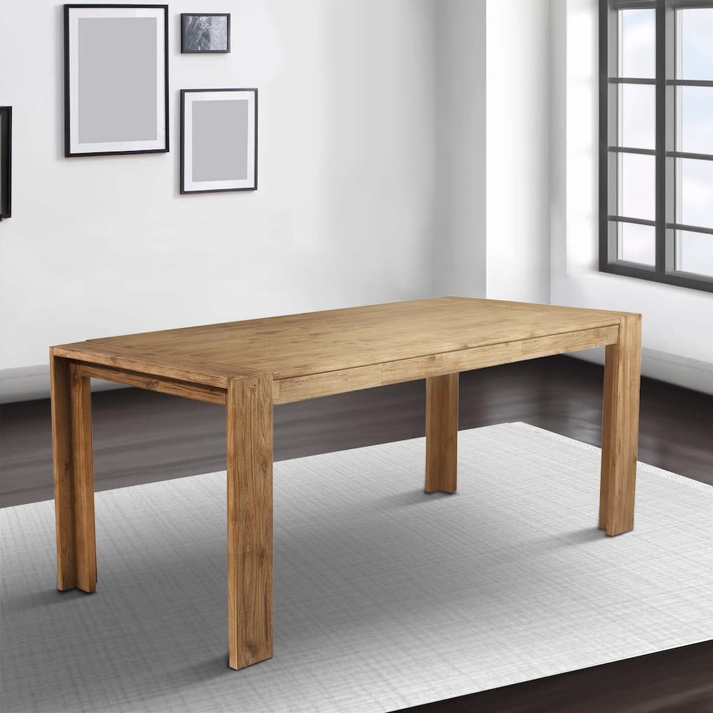 Rectangular Wooden Dining Table with Fixed Top and Block Legs, Brown