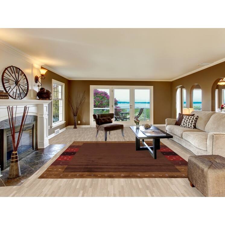 Brown Gabbeh Indian Area Rug Hand-Knotted Wool Carpet - 8'2"x 9'8"