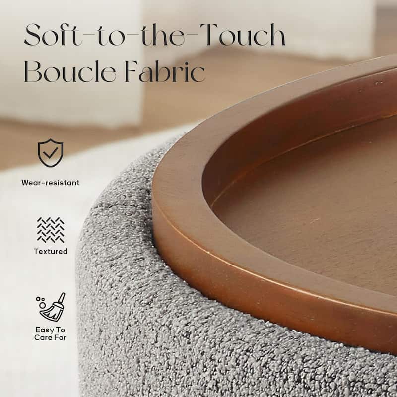 Huimo Modern round wooden tray Ottoman with Storage