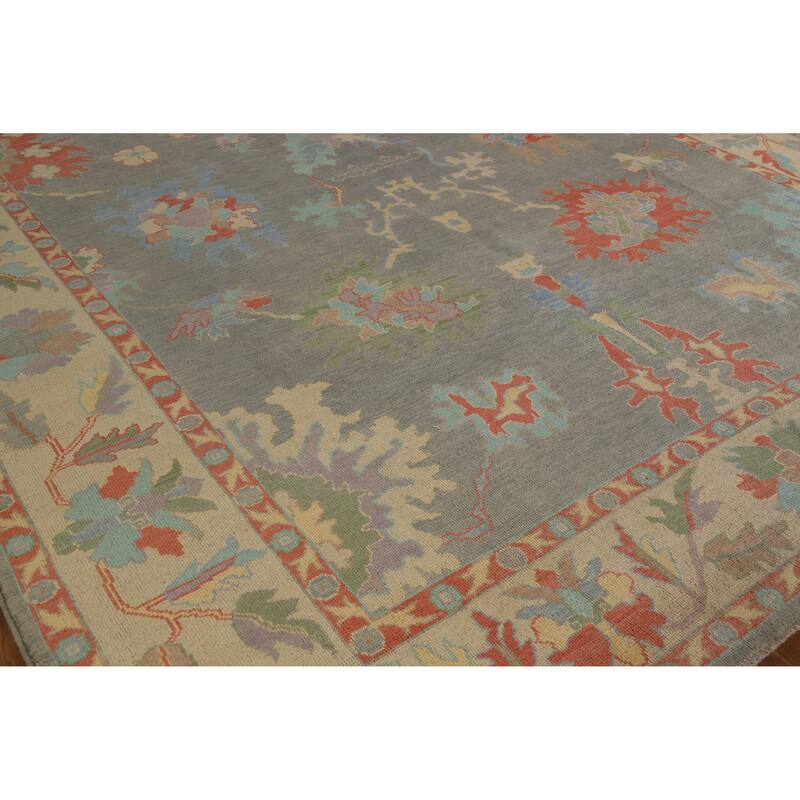 Hand Knotted Oriental 100% Wool Carpet Transitional All-Over Greys & Charcoal Oushak Area Rug - 11' 10'' X 9' 3''