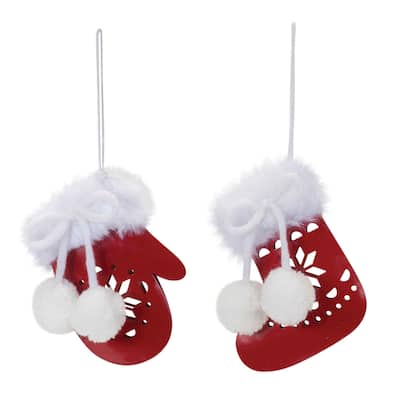Mitten and Stocking Snowflake Christmas Ornaments - 4" - Set of 12