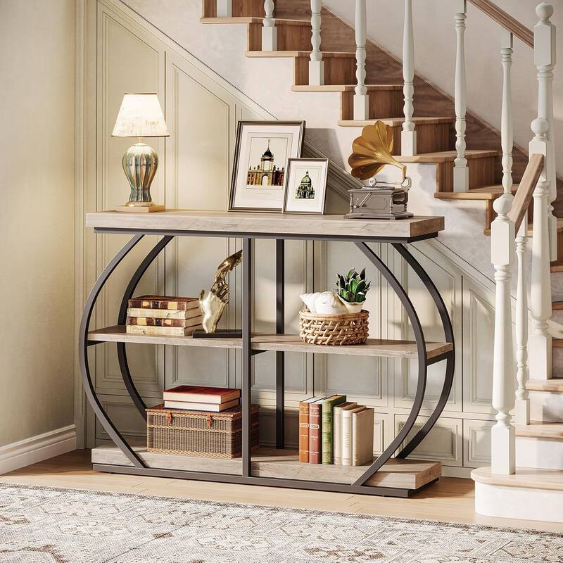 41.3" Console Table, Industrial 3-Tier Entryway Table
