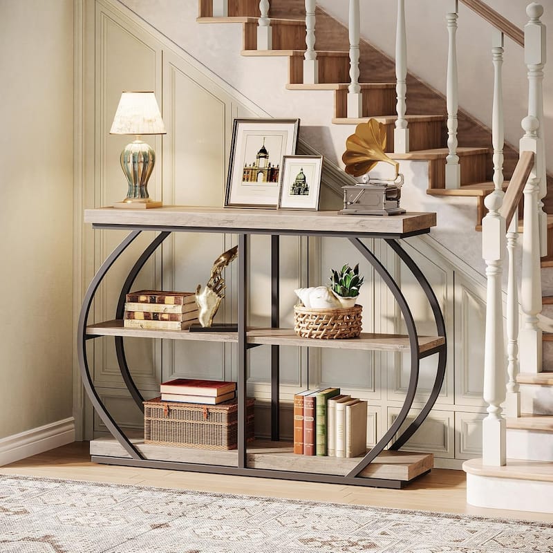 41.3 Inches Console Table, Industrial 3-Tier Entryway Table - Grey