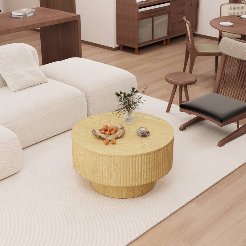 29.53" MDF Modern Circular Coffee Table, with Circular Stripe Design and Storage Space, Suitable for Home & Kitchen