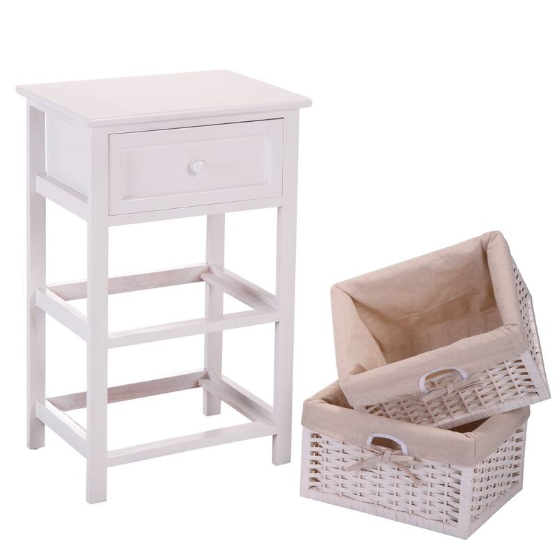 One Drawer Nightstand,End Table with Two Removable Baskets,Storage Bedside Table