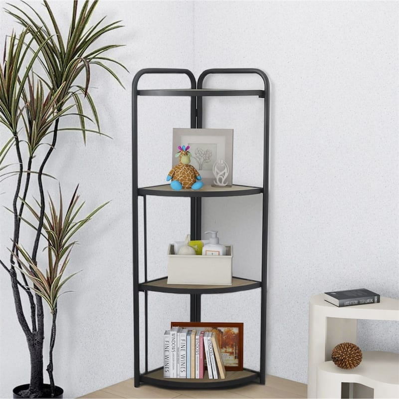 4 Tier Foldable Corner Shelf - 46.5" - Brown and Gray