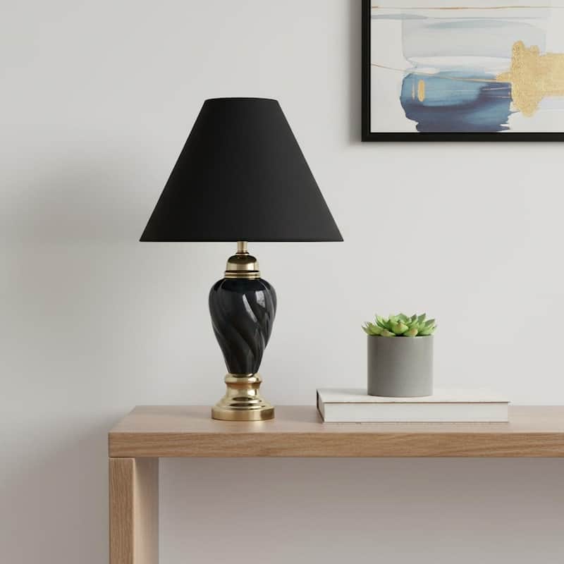 HomeRoots Gold and Navy Blue Table Lamp with Navy Blue Shade - 14.00 in. x 22.00 in. x 14.00 in. - 14.00 in. x 22.00 in.  x 14.00 in. - Black