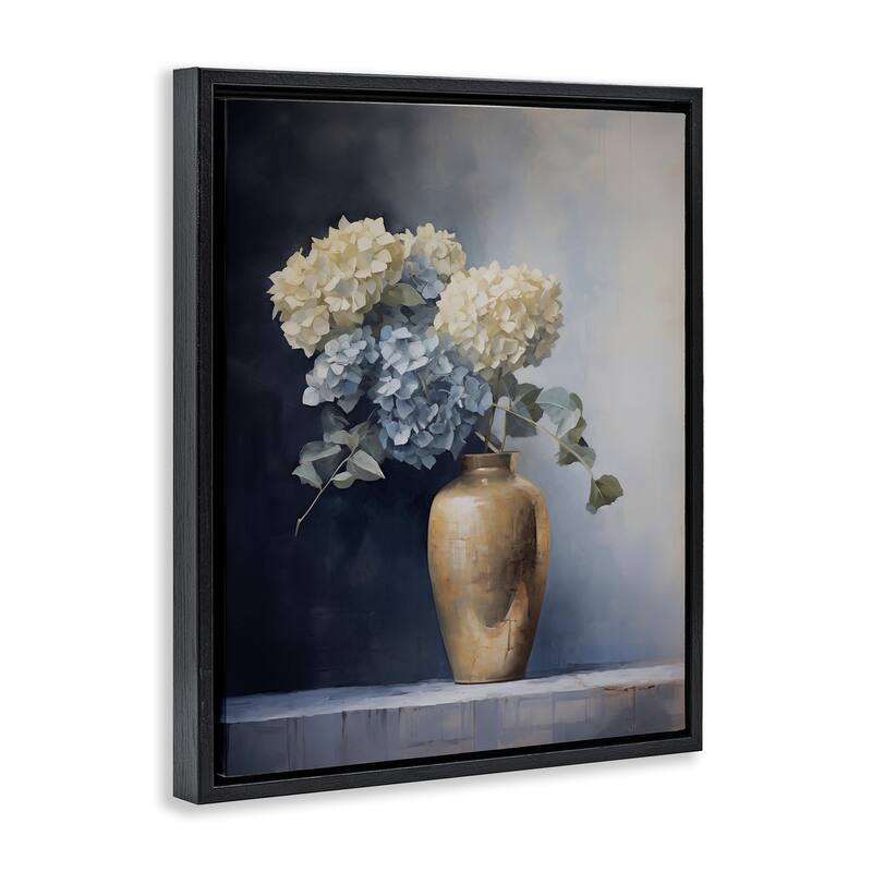 Stupell Subtle Hydrangeas in Vase Framed Floater Canvas Wall Art Design By Arlington Prints
