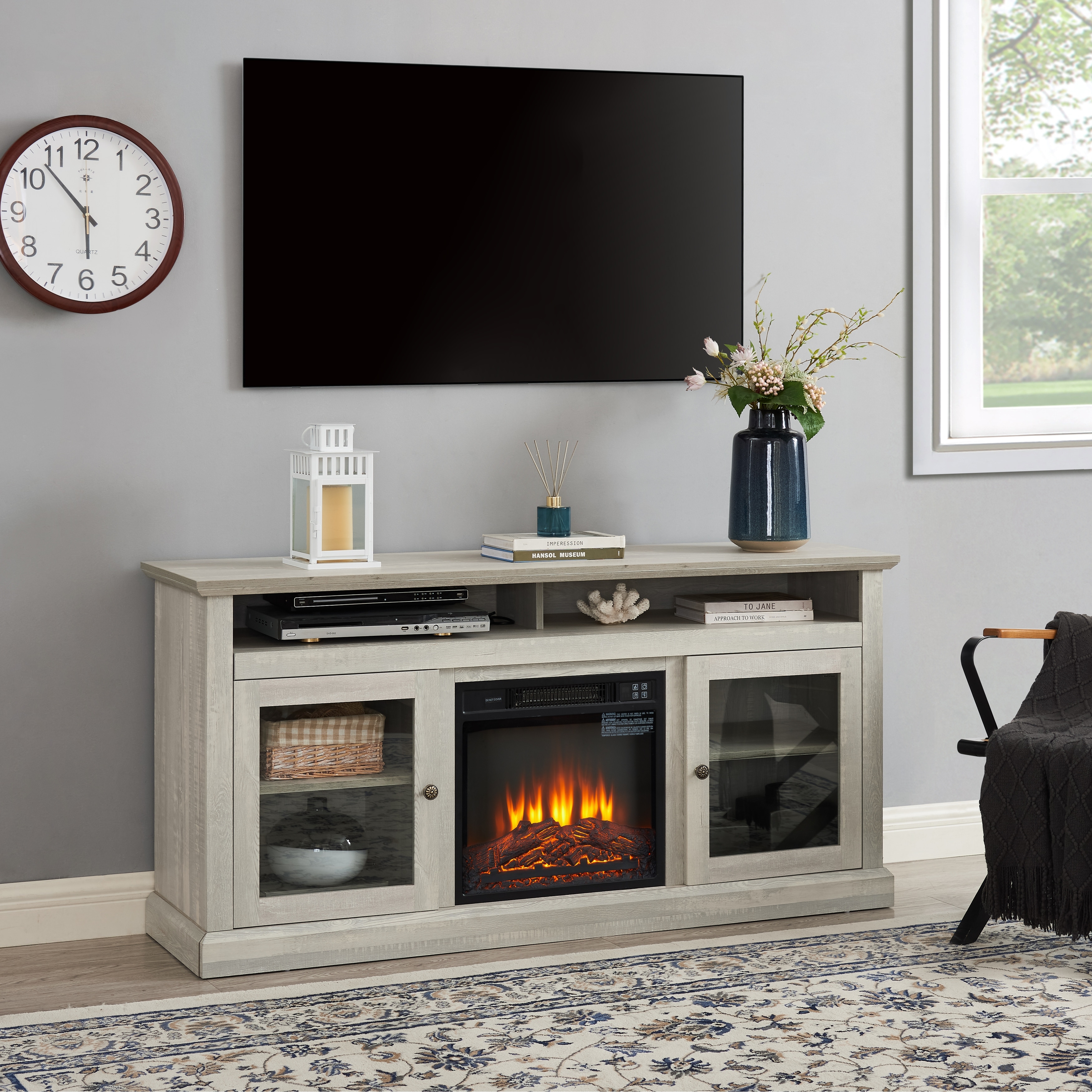 Modern fireplace online media console