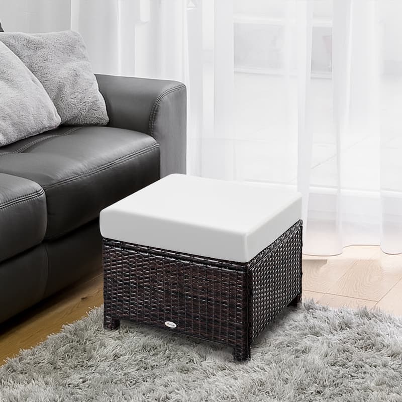 Outsunny Square PE Wicker Outdoor Ottoman with Removable Cushion