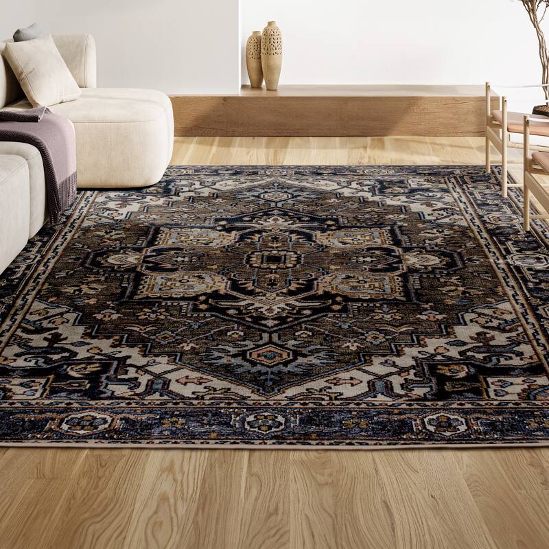 JONATHAN Y Victoria Ornate Large Medallion Machine Washable Area Rug