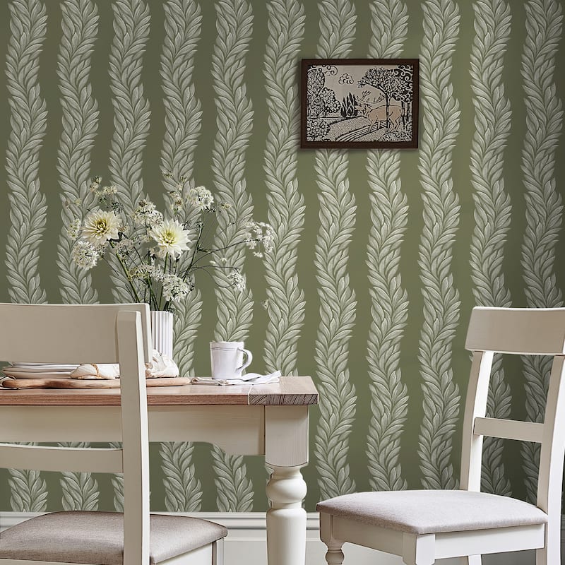 Laura Ashley Coulderton Leaves Olive Green Wallpaper