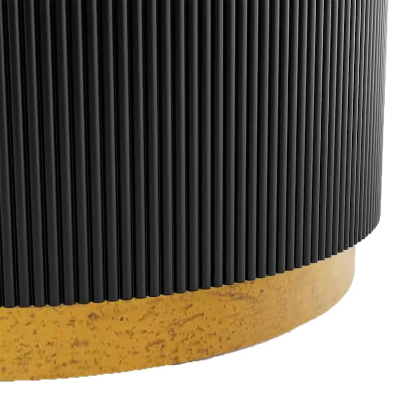 Voa Dining Table, 54 Inch Round, White Marble Top, Black Reeded Base - Black, White