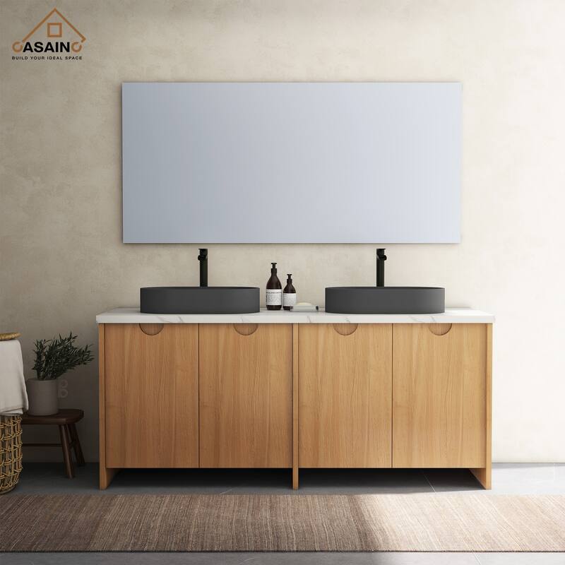 CASAINC Concrete Vessel Sink Oval Bathroom Sink Art Basin with the Same Color Drainer