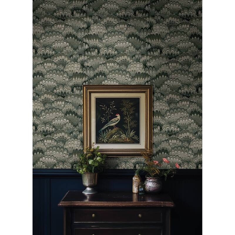 A-Street Prints Octavia Dark Green Marbled Ink Wallpaper