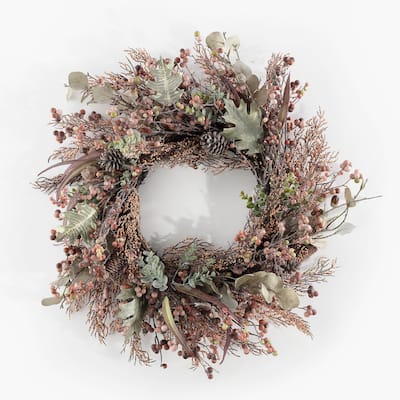 SAFAVIEH Faux 26 Inch Berry & Acorn Wreath - 26" W x 26" D x 8" H