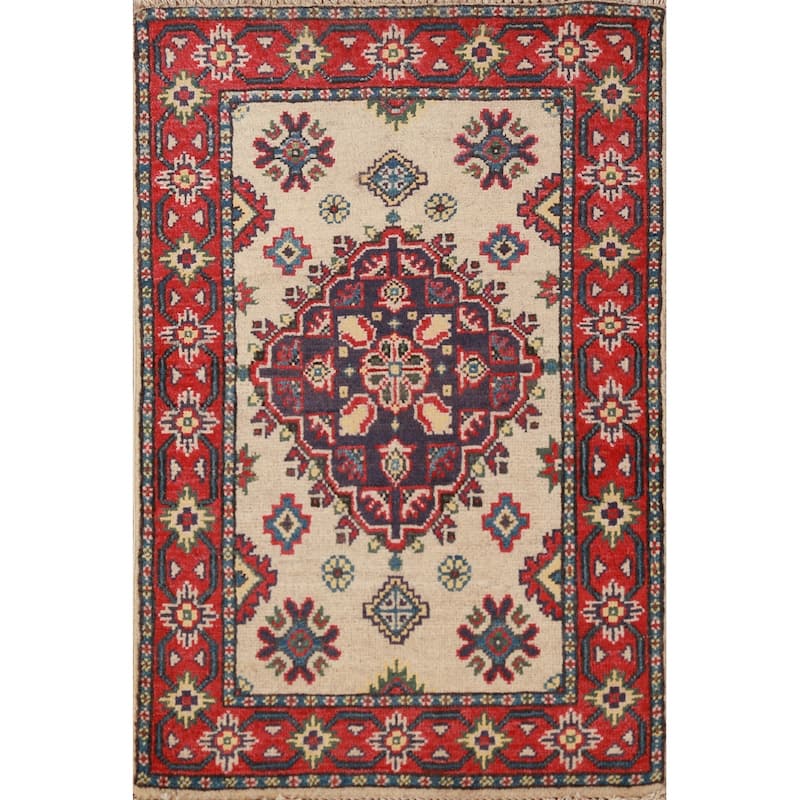 Traditional Kazak Rug Oriental Hand-Knotted Wool Carpet - 2'0"x 3'0"