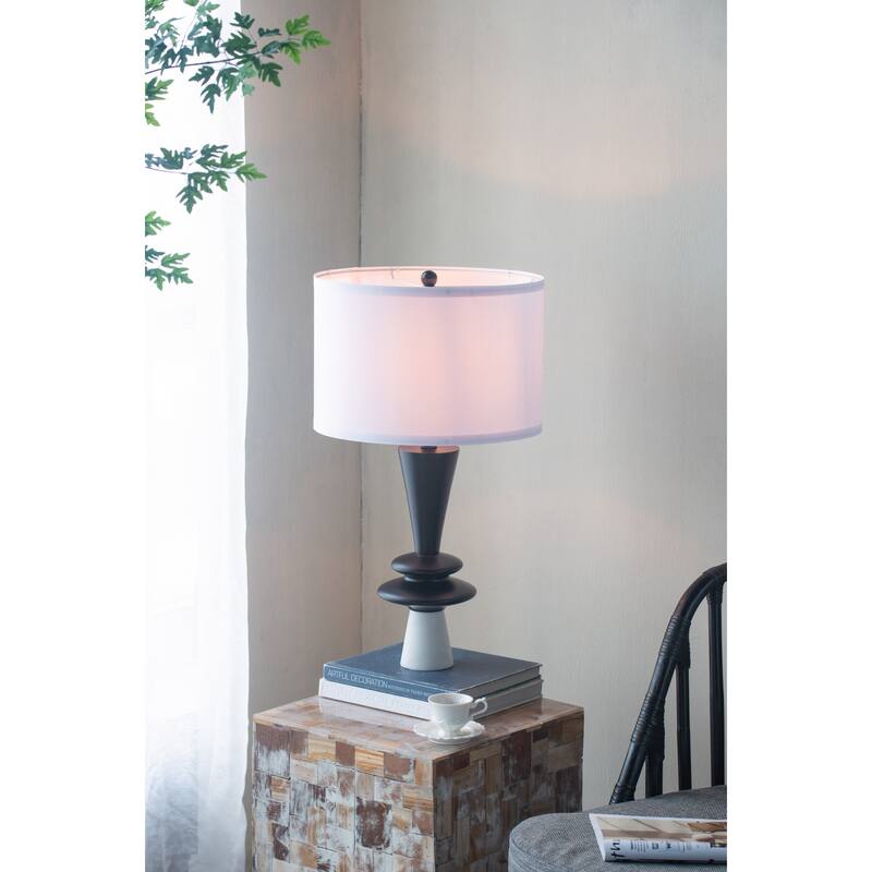 D15x26.7" Black Aluminum Table Lamp with Two Varying Disc Accents and White Shade(Lamp Shade Assembly Required)
