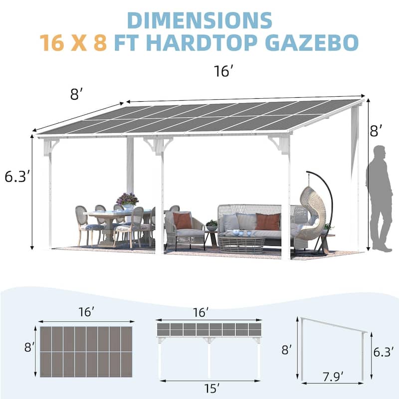 Wall Mounted Gazebos Pergola, Outdoor Lean to Gazebo Awnings-White