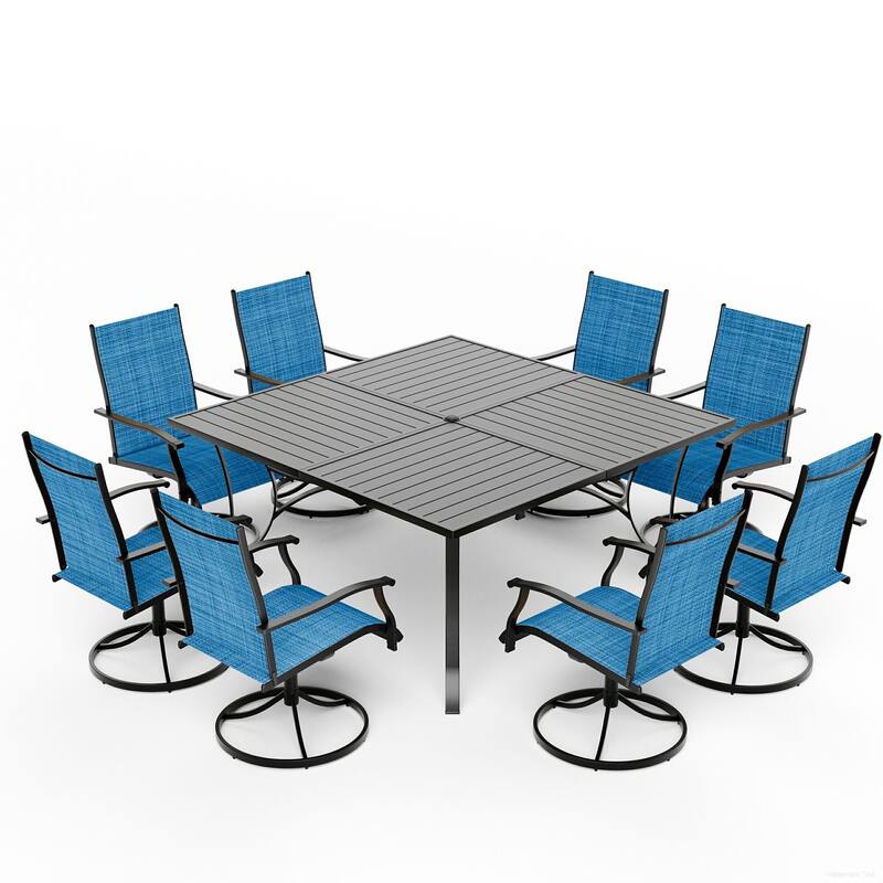 Patio Dining Set, Outdoor Dining Table and Chairs Set with Textilene Chairs, Adjustable Umbrella Hole for Garden, Backyard