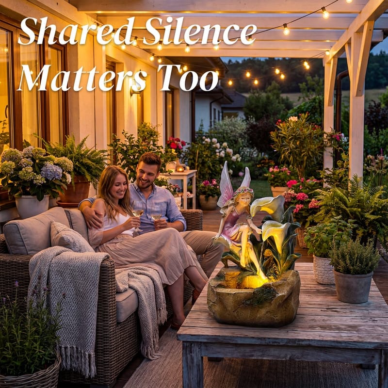 Outdoor Fairy & Calla Lily Water Fountain with Fairy-Tale Garden Style and Lights