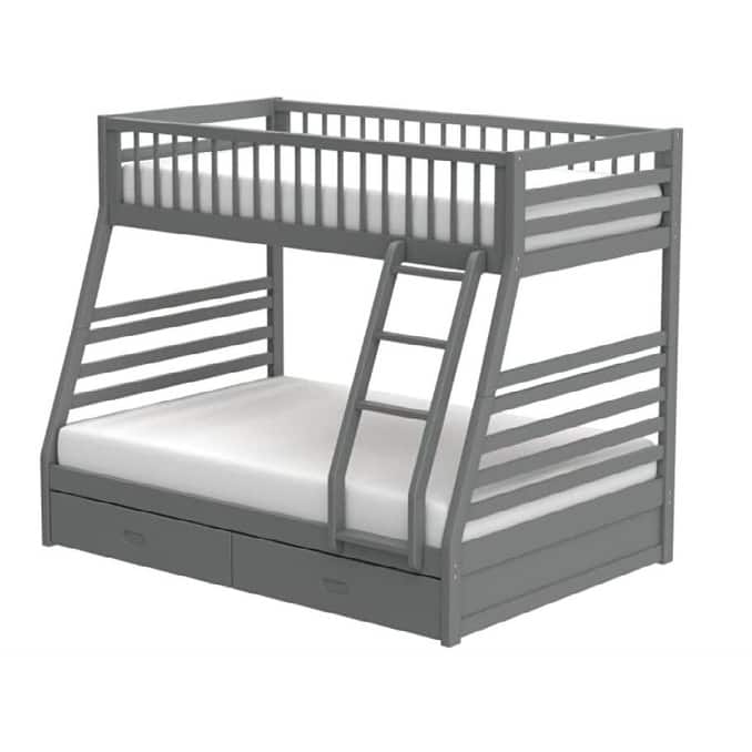 Twin over Full Size Solid Wood Bunk Bed with Ladder and Fence for Bedroom