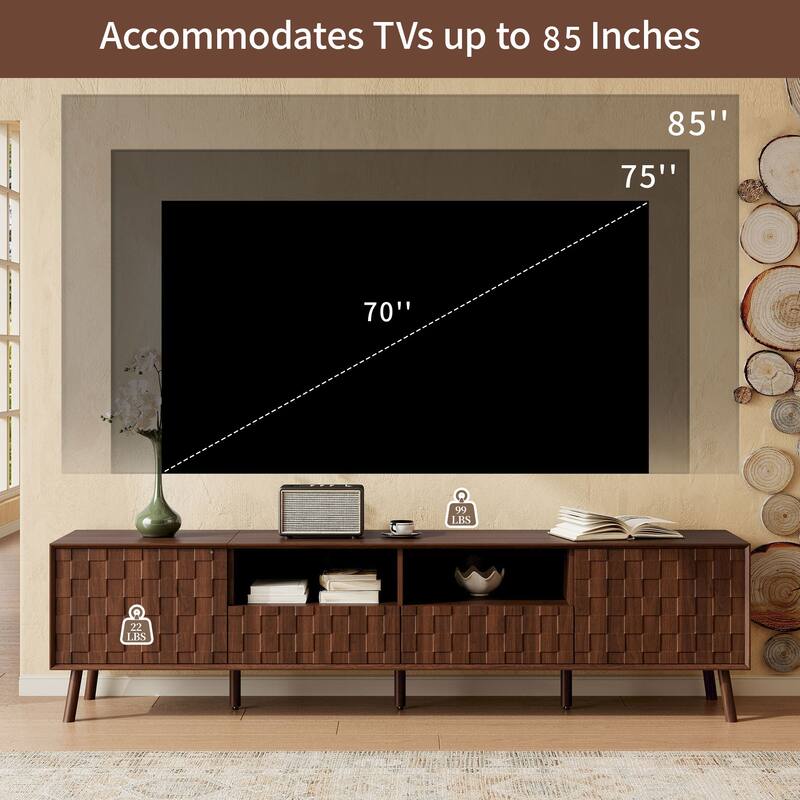 Roomfitters 78 Inch Modern TV Stand for TVs up to 85 Inch, Media Console with Storage Drawers & Solid Wood Legs, Walnut