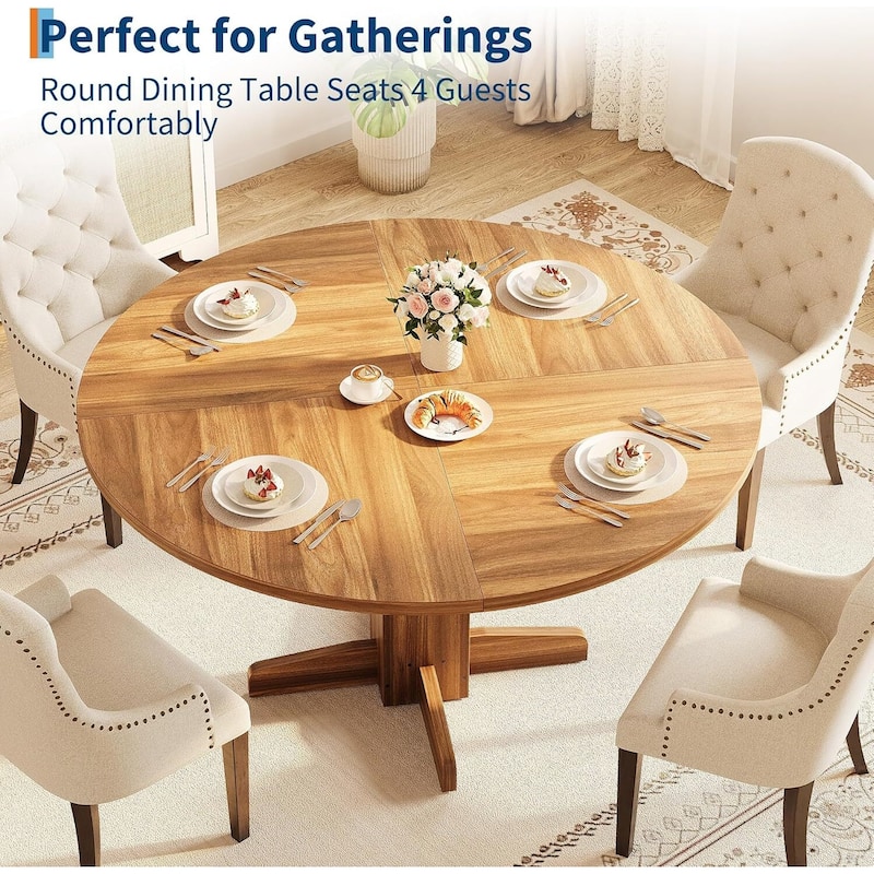 47 Inch Kitchen Round Dining Table for 4-6 People with Pedestal Base (Table Only)