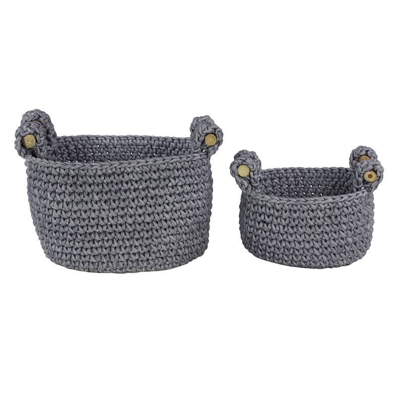 Grey Polyester Coastal Storage Basket (Set of 2) - S/2 13", 11"H