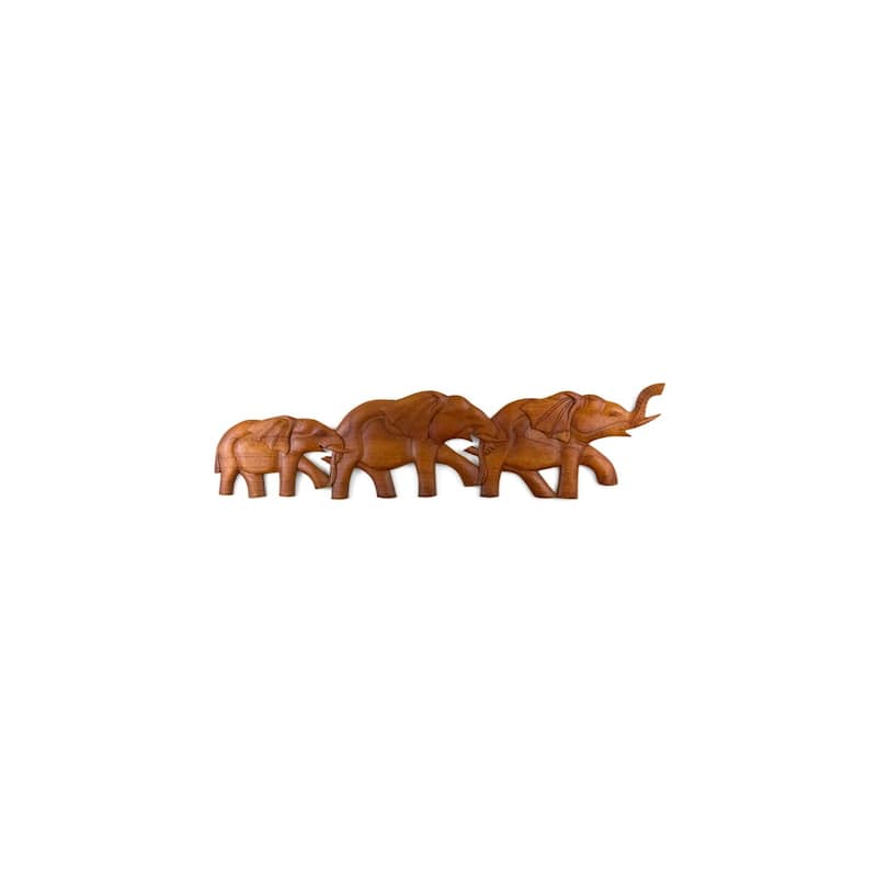 29" Wooden Elephant Wall Decor Plaque Hanging Art Sculpture Hand Carved Accent Handcrafted Rustic Handmade Wood Home Decoration