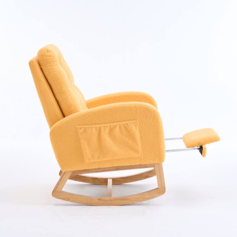 Accent Rocking Chair with Footrest & Storage Pocket, High-Back Rocker, Rubber Wood Lounge Chair