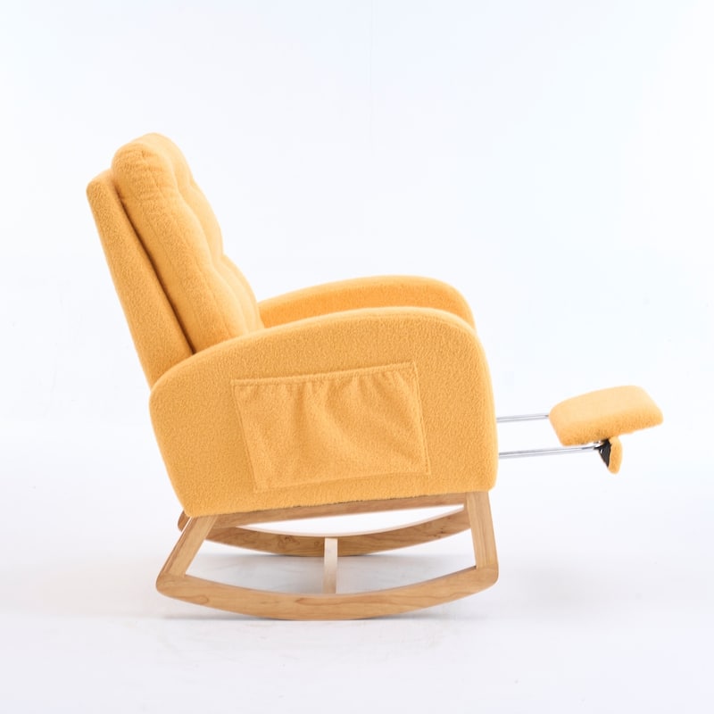 GDFStudio - Plush High-Back Rocking Chair with Footrest & Storage Pocket