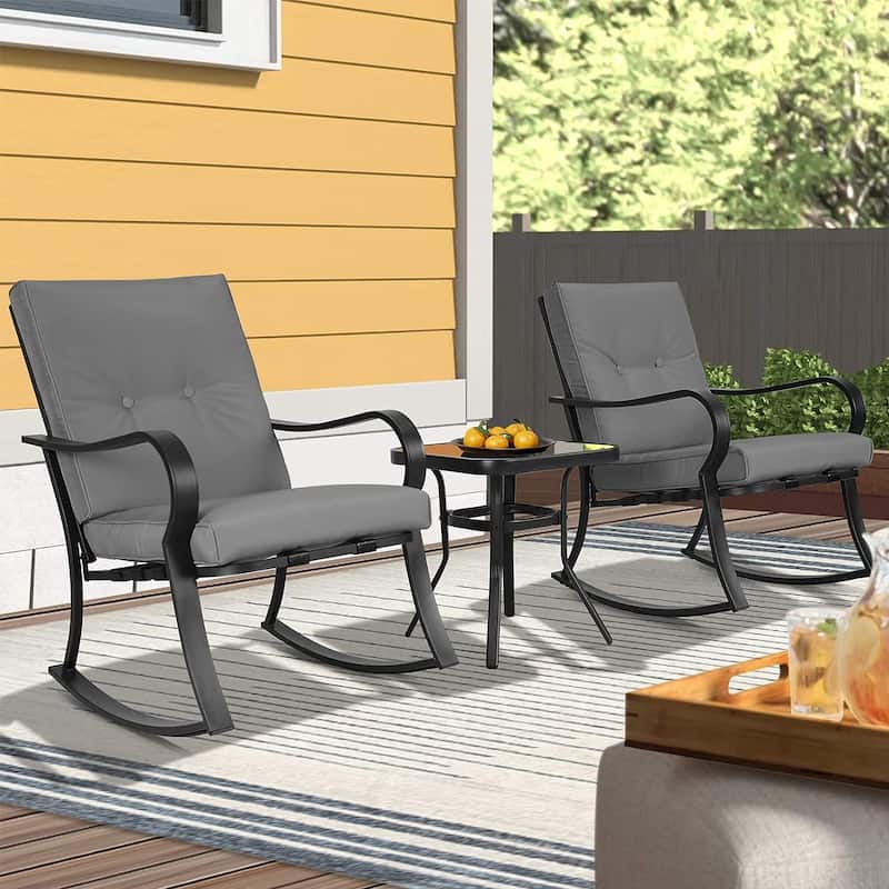 3-piece Rocking Chair Patio Bistro Set with Side Table