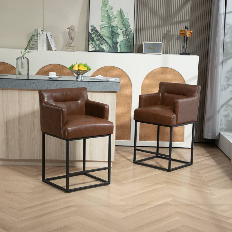House Hold Counter Height Bar Stools Set of 2,Modern Square PU Bar Stool