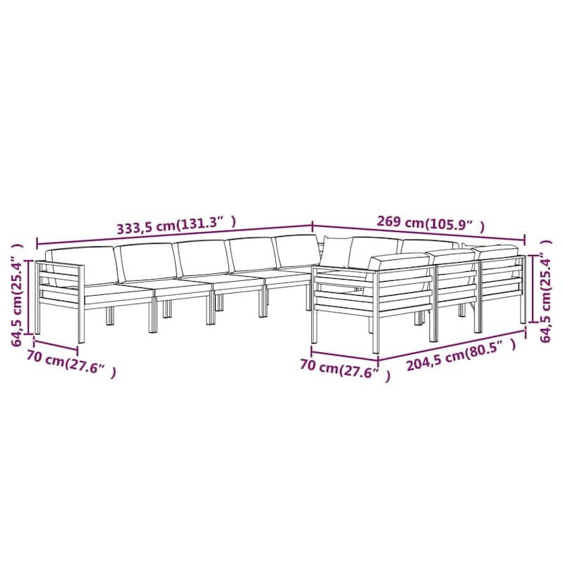 vidaXL Patio Lounge Set with Cushions Aluminum - 27.6" x 27.6" x 25.4"