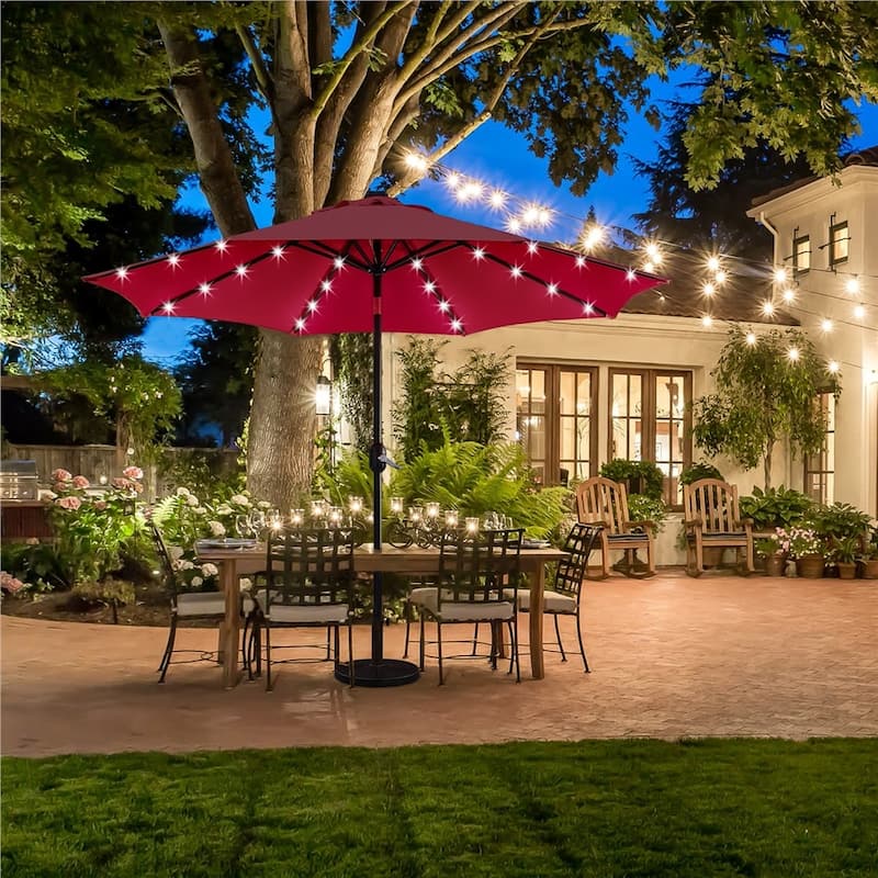 Yaheetech 9FT Patio Umbrella with 32 LED Lights Market Umbrella with 8 Ribs