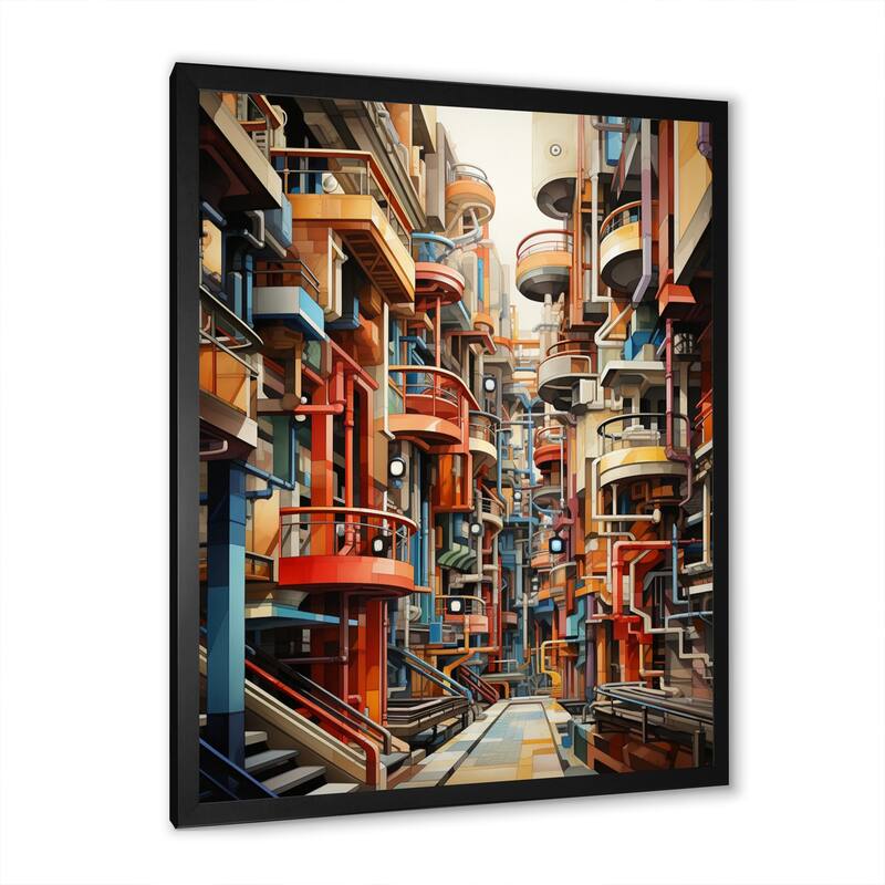 Designart "Constructivism Industrial Utopia Imaginary" Constructivism Framed Canvas Wall Art