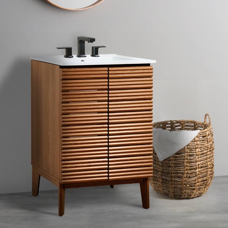 Javer Thin Linear Slat Modern Farmhouse 2-Shelf Bath Vanity Cabinet Only (Sink Basin not Included), by JONATHAN Y