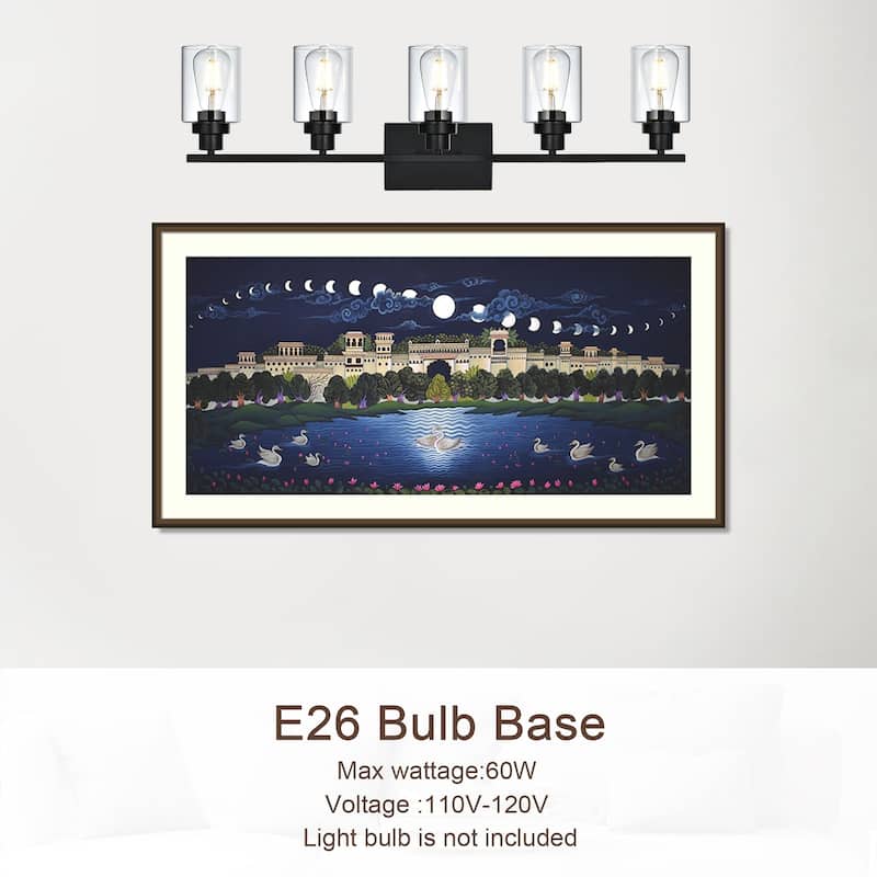 5-Light Wall Light Black Bathroom Vanity Lights, E26 Modern Bathroom Light Fixtures with Clear Glass Shade, Sconces Wall Lights