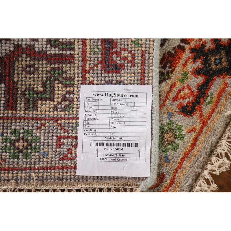 Medallion Heriz Serapi Accent Area Rug Hand-knotted Wool Carpet - 2'0"x 3'0"