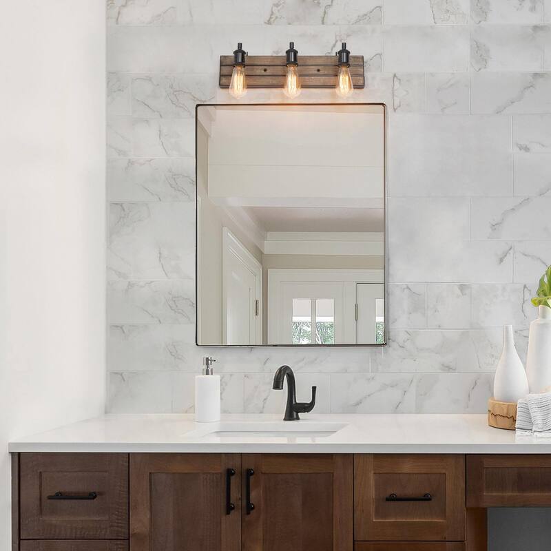 Modern Farmhouse 3-Light Wood Bathroom Vanity Light Rustic Wall Sconce