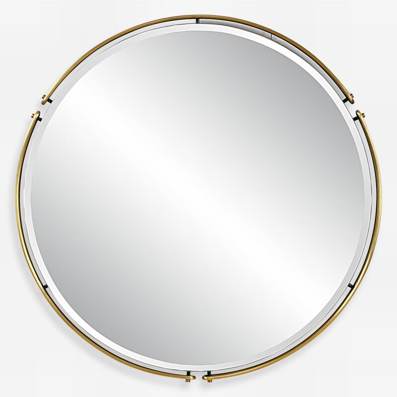 Round Double Outer Band Framed Iron Wall Mirror - 38.25" - Antique Brass