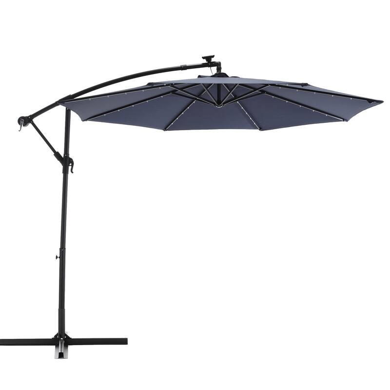 9.67 ft. Steel Market Outdoor Patio Umbrella with 40 lights, Solar LED Offset Hanging Umbrella (No Base)