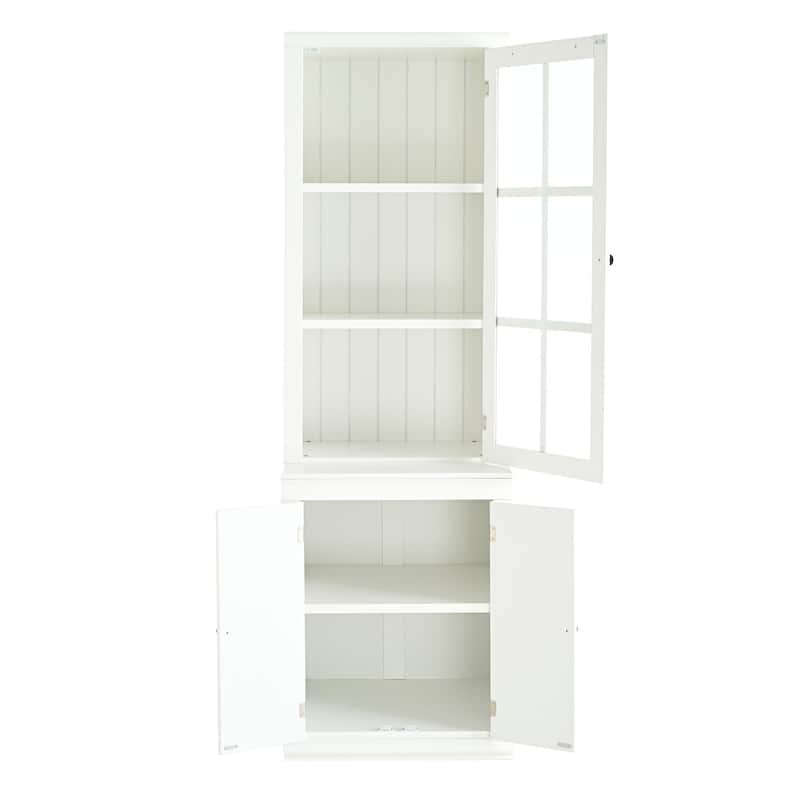 Pantry Cabinet with Glass Door & Lattice Window, Display Cabinets with Storage, Buffet with Adjustable Shelves
