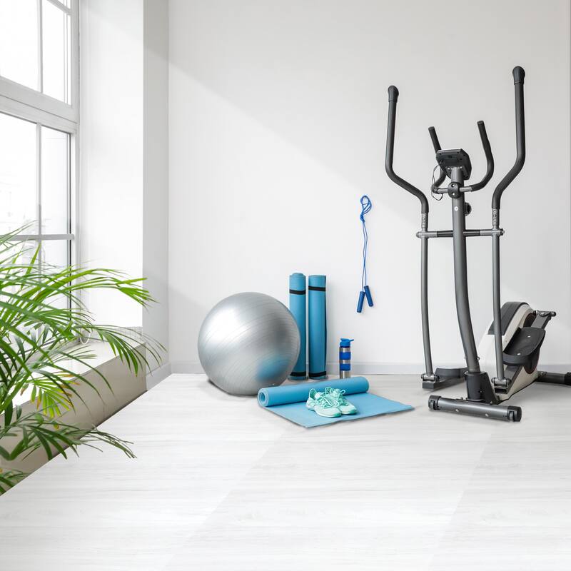 Interlocking Floor Mat - Gray Wood Print, 12 Pieces and Borders