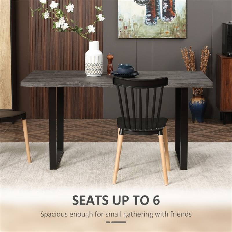 Storm Grey-Jet Black MDF Steel 6 Seater Dining Table with Wavy Edge - 63" L x 33.5" W x 29.5" H