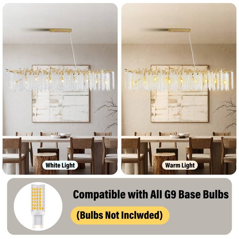KAYLA Indoor Rectangle Crystal Chandeliers, Dining Room Light, Pendant Light Fixture for Kitchen Island