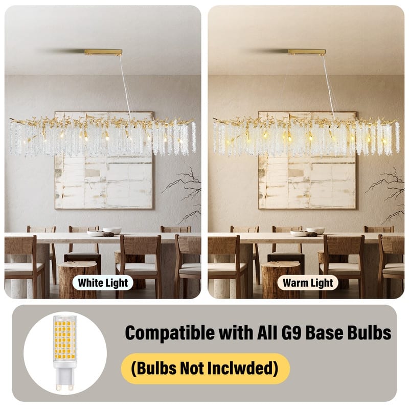 KAYLA Indoor Rectangle Crystal Chandeliers, Dining Room Light, Pendant Light Fixture for Kitchen Island