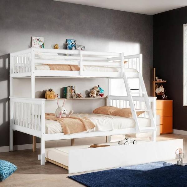 slide 2 of 12, Twin Over Full Rubber Wood Bunk Bed with Trundle, Grey Grey
